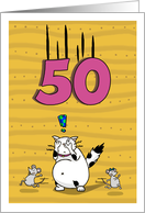 Happy 50th Birthday, Not over the hill just yet, Cat and mice card