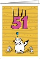 Happy 51st Birthday, Not over the hill just yet, Cat and mice card