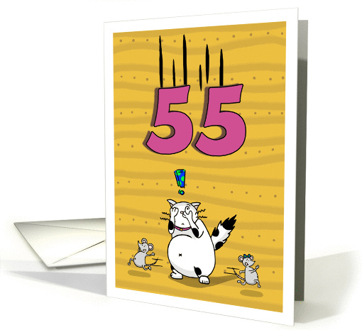 Happy 55th Birthday, Not over the hill just yet, Cat and mice card