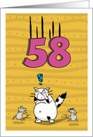 Happy 58th Birthday, Not over the hill just yet, Cat and mice card