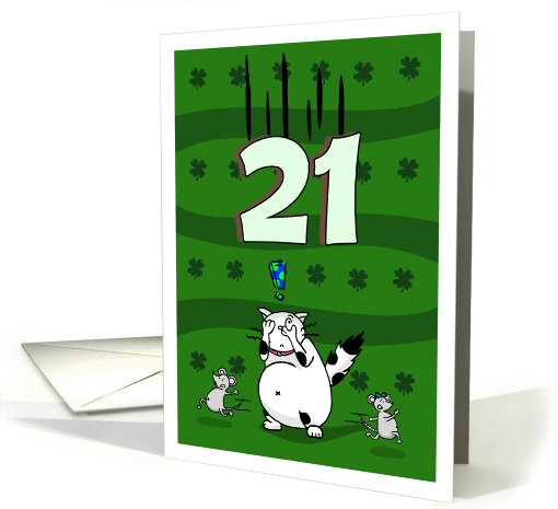 Happy 21st birthday on St. Patrick's Day, Cat and mice card (1423488)