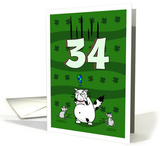 Happy 34th birthday on St. Patrick's Day, Cat and mice card (1423524)