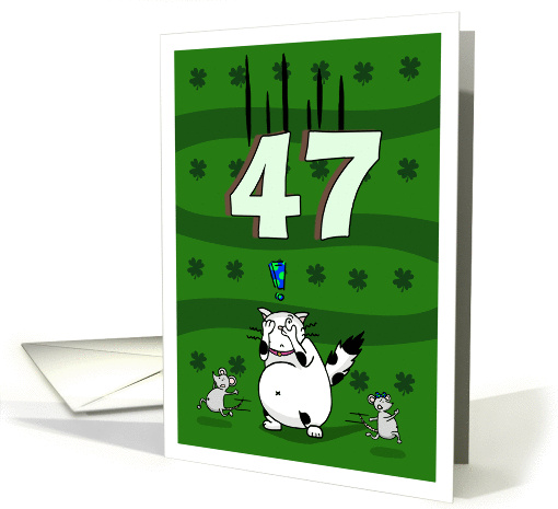 Happy 47th birthday on St. Patrick's Day, Cat and mice card (1423570)