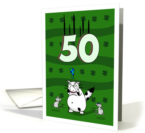 Happy 50th birthday on St. Patrick's Day, Cat and mice card (1423576)