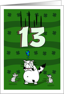 Happy 13th birthday on St. Patrick’s Day, Cat and mice card