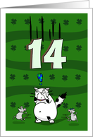 Happy 14th birthday on St. Patrick’s Day, Cat and mice card