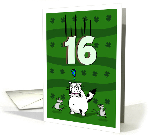 Happy 16th birthday on St. Patrick's Day, Cat and mice card (1423586)