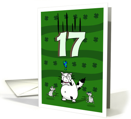 Happy 17th birthday on St. Patrick's Day, Cat and mice card (1423588)