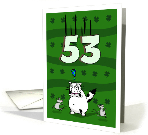 Happy 53rd birthday on St. Patrick's Day, Cat and mice card (1423602)