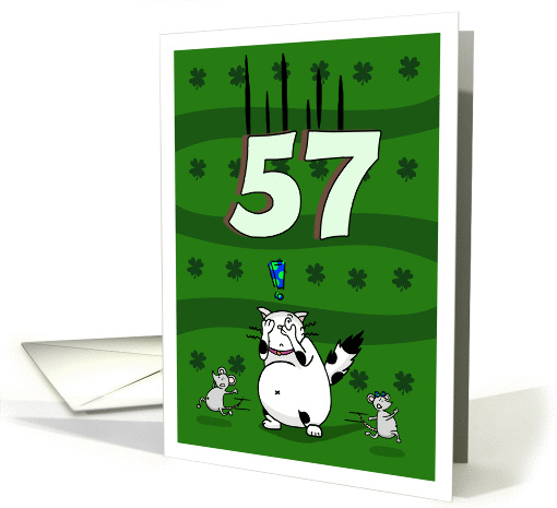 Happy 57th birthday on St. Patrick's Day, Cat and mice card (1423612)