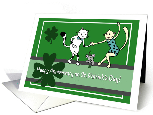 Happy Anniversary on St. Patrick's Day, Two cats dancing card