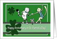 Happy Anniversary on St. Patrick’s Day, Two cats dancing card