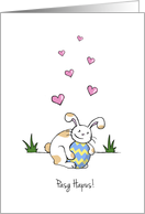 Pasg Hapus, Happy Easter in Welsh, Cute Bunny Rabbit with Easter Egg card