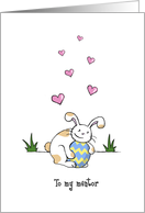 Happy Easter for mentor, Cute Bunny Rabbit with Egg card