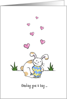 Happy Belated Easter, Cute Bunny Rabbit with Egg card