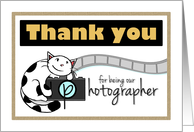 Thank you for being our photographer, Cute cat hugs camera card