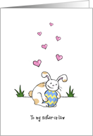Happy Easter to sister-in-law, Cute bunny rabbit hugs Easter egg card