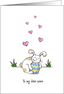 Happy Easter to niece, Cute bunny rabbit hugs egg card