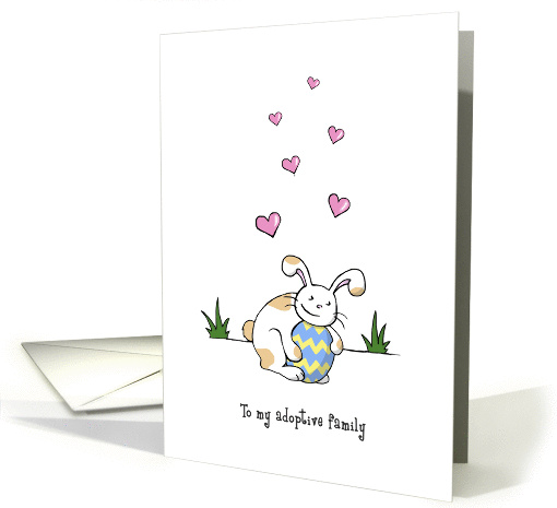 Happy Easter to adoptive family, Cute bunny rabbit hugs egg card
