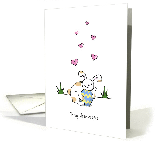 Happy Easter to cousin, Cute bunny rabbit hugs egg card (1425310)