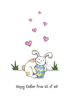 Happy Easter from all of us, Cute bunny rabbit hugs egg