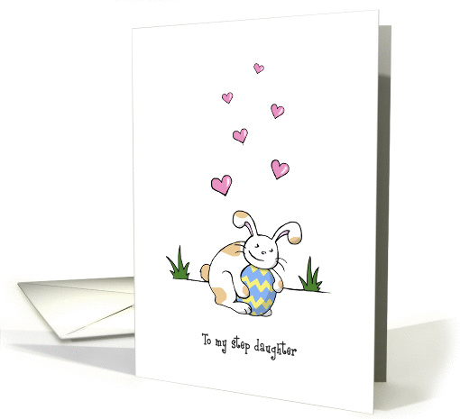 Happy Easter for step daughter, Cute bunny rabbit hugs egg card