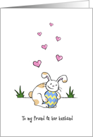 Happy Easter to friend and husband, Cute bunny rabbit hugs egg card