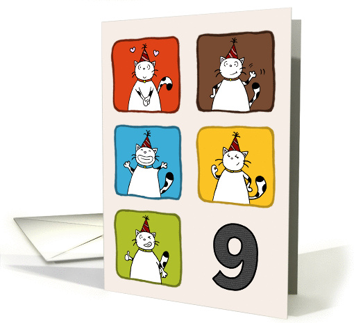 Happy birthday, 9 years old, Cute cats with party hats card (1426592)