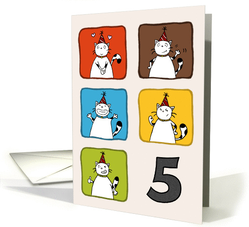 Happy birthday, 5 years old, Cute cats with party hats card (1426604)