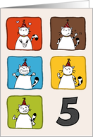 Happy birthday, 5 years old, Cute cats with party hats card