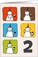 Happy birthday, 2 years old, Cute cats with party hats card