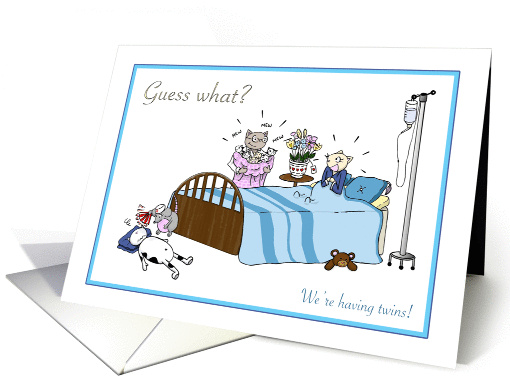 We're expecting twins, Pregnancy announcement, Cat and mouse card