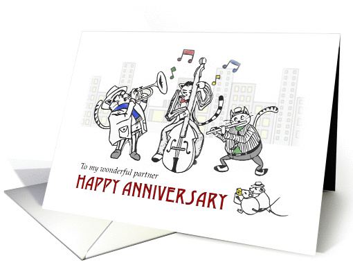 Happy Anniversary to Partner, Missing You, Jazz cats play music card