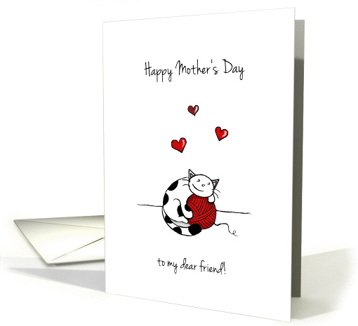 Happy Mother's Day, For friend, Cat hugging yarn card (1432002)