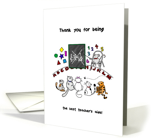 Thank you to teacher's aide, Mouse teaches cats important lesson card