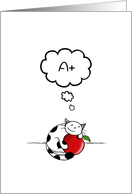 Thank you to excellent teacher, Cute cat hugs apple and dreams of A+ card