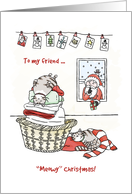 Merry Christmas for friend, Cute cats sleep, Santa brings present card