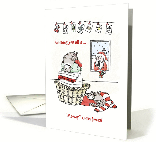 Merry Christmas for group, Cute cats sleep, Santa brings present card