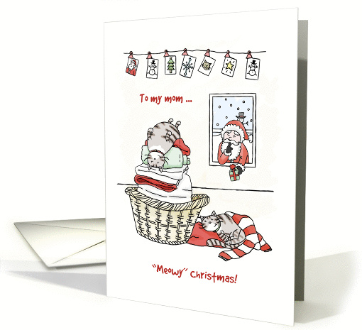 Merry Christmas for mom, Cute cats sleep, Santa brings present card