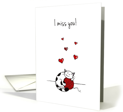 I Miss You During Covid-19 - Cat hugging ball of yarn card (1614568)