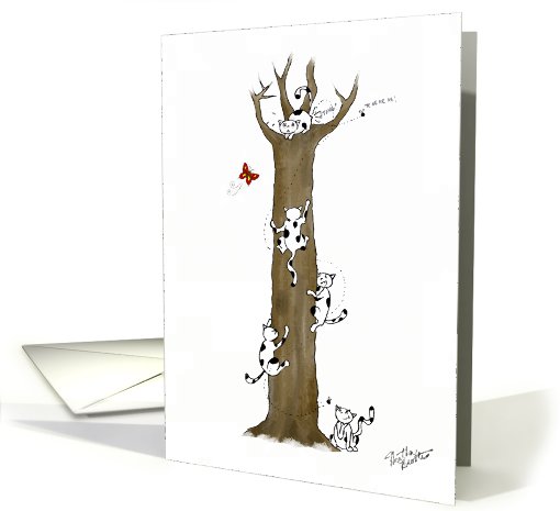 Fluffy the Cat meets a bee in a tree - Get Well Soon card (824215)
