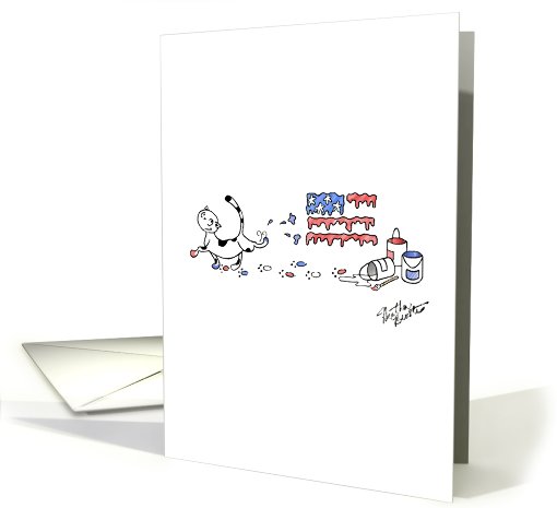 Fluffy the Cat celebrates Independence Day - Fourth of July card