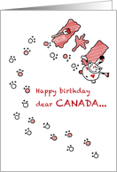 Fluffy the cat paints Canadian flag - Canada Day Birthday card
