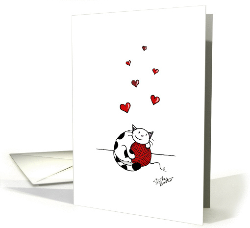 Cat loves yarn - Happy Birthday on Valentine's Day General card
