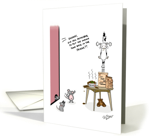 Cat eating Indian curry - Happy birthday for life partner card