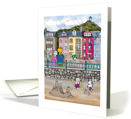 Hi/Hello beach costal seaside - Cats having fun on beach card (847861)