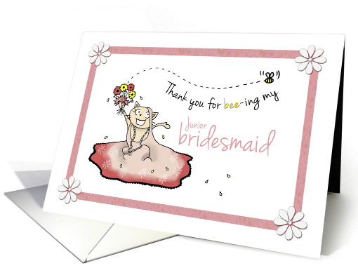 Thank you for being junior bridesmaid niece - Cute cat in dress card