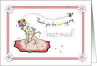 Thank you for being best maid at wedding - Cute cat in dress card