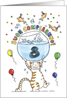 Happy Birthday to Eight Year Old (Italian)- Cute cat holding fish bowl card