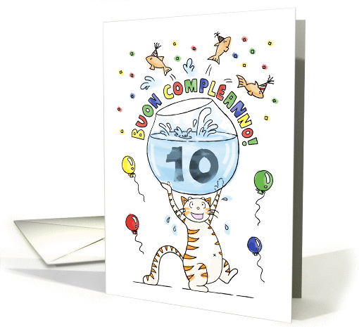 Happy Birthday to Ten Year Old (Italian)- Cute cat holding... (856821)